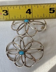 Large Sterling Silver Blue Turquoise Stud Earrings Vintage