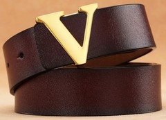 Yuangu Men&rsquo;s Classic Gold/Silver V-Buckle 47.3 inches (40-44), Coffee Gold