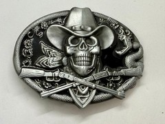 Cowboy Skull Bandana with Crossed Rifles Snakes Silver Color Western Belt Buckle