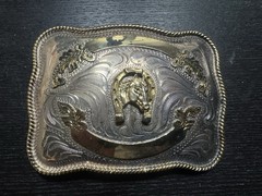 Vintage 1990s APASA Western Belt Buckle Horse & Horseshoe Hecho en Mexico