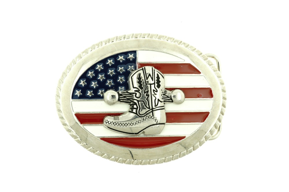 USA Country Flag Cowboy Boot Western Metal Belt Buckle