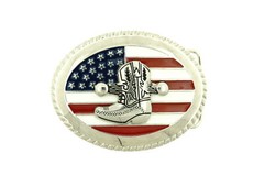 USA Country Flag Cowboy Boot Western Metal Belt Buckle