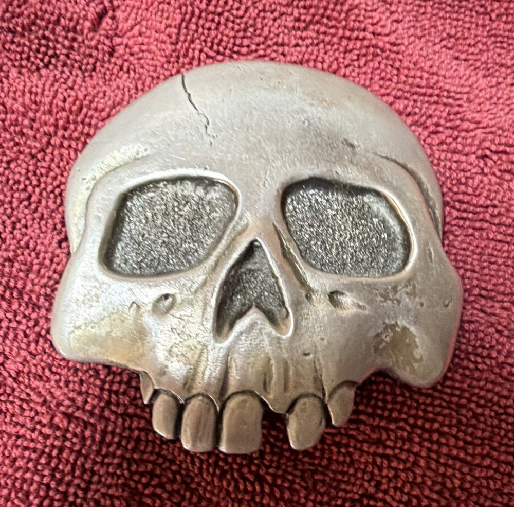 The Great American Buckle Co. Skull Silver Tone Vintage 1976 Buckle 962 1.5&Prime;