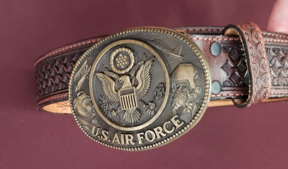 US Airforce Military Belt Buckle Nocona Hand Tooled Leather Belt Gift READ 34
