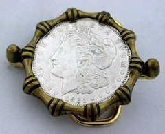 Antique Gold Color REAL 1921 Morgan Silver Dollar Belt Buckle pbb50