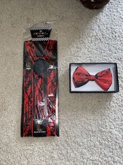 Halloween Bloody Bow Tie & Matching Suspenders Set Tuxedo Wedding Prom Youth Men