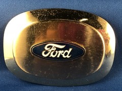 Vintage FORD silvertone rectangular/oval metal belt buckle, 3 7/8&Prime; X 2 7/8&Prime;