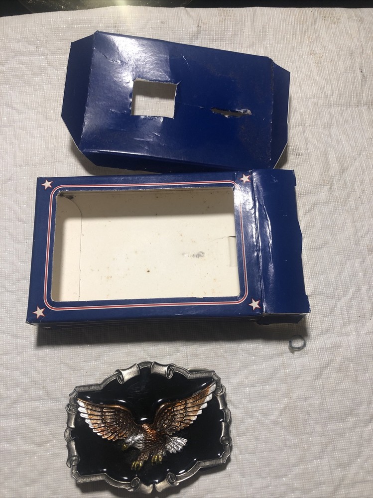 Vtg Belt Buckle 1983 The Great American Buckle Co ENAMEL EAGLE QD1243 3 3/4&Prime; USA