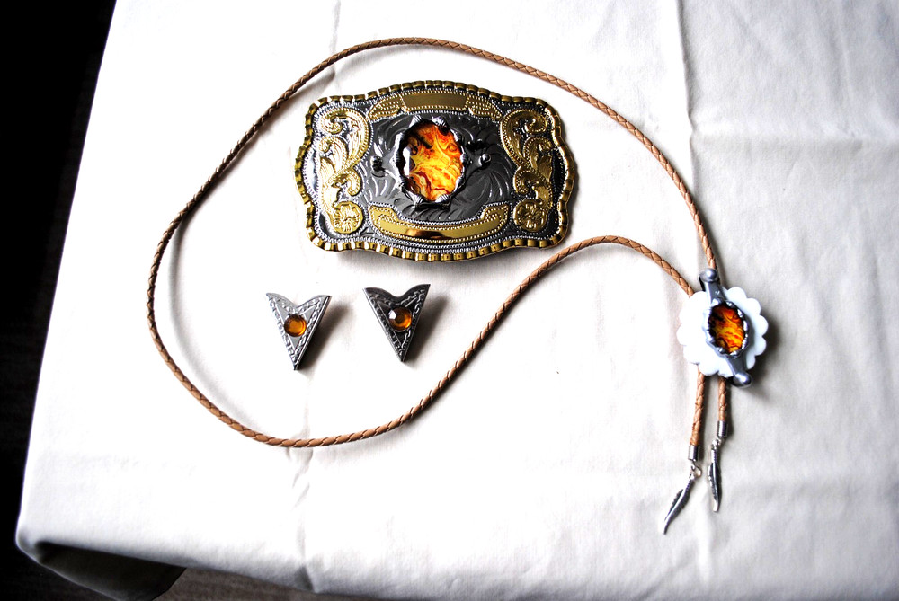 Western Belt Buckle, Bolo and Collar Tip Set