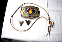 Western Belt Buckle, Bolo and Collar Tip Set