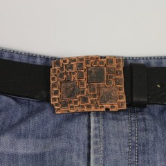 Rustic Copper Belt Buckle With Geometric Relief Design For Jeans