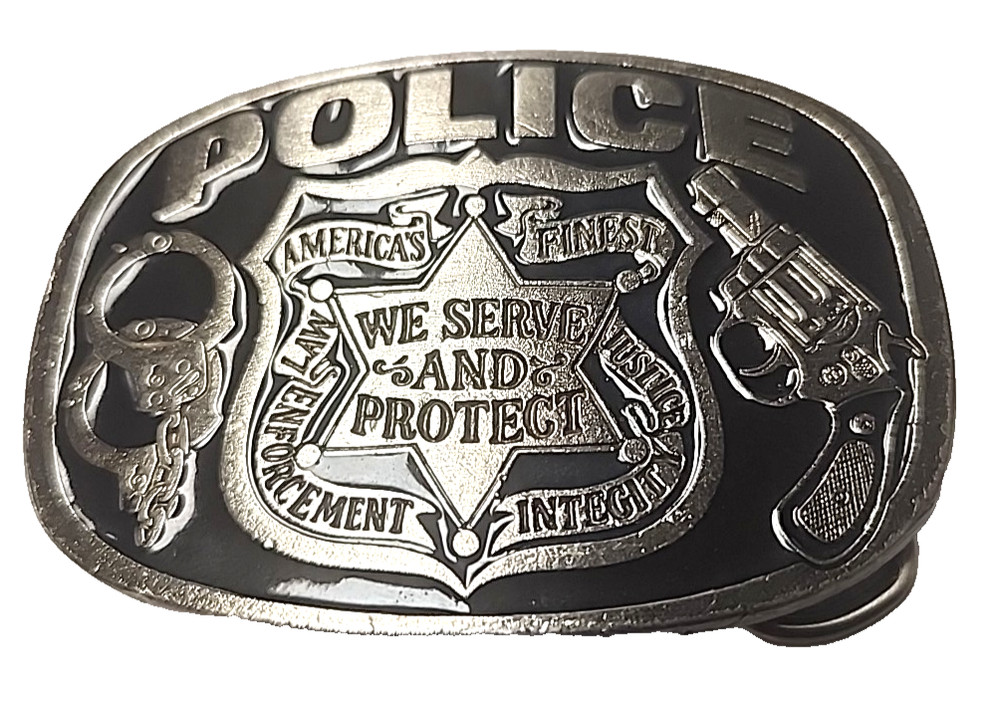Metal Police Belt Buckle by Buckle Bakery 1988 #1654 Made in USA Serve & Protect
