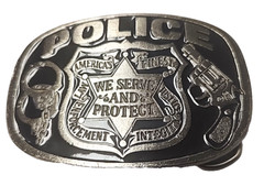 Metal Police Belt Buckle by Buckle Bakery 1988 #1654 Made in USA Serve & Protect