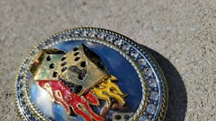 Carroo signed Gold & Silver Tone DIce Belt Buckle Heavy Metal Pre-owned