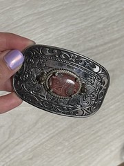 VTG Western Country Silver Tone Rhodochrosite Stone Belt Buckle 3.25&Prime; x 2&Prime;
