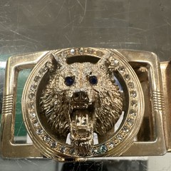 Gold Wolf Head Automatic Latch Belt Buckle for Men with Rhinestone Accents
