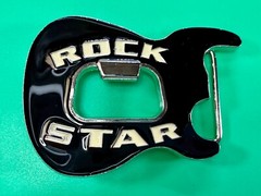 Rock Star Musician Guitar Body with Bottle Opener Black Enameled Belt Buckle