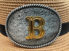 Western Cowboy Antique Engraved Initial B Rope Edge Oval Belt Buckle