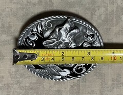Set of 2 Landsun Western Belt Buckles, Howling Wolf And Floral Design NWB