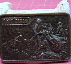 Bergamot Brass Works D-55 Motorcycle « Derf Bikin' » Brass Buckle 1.75in