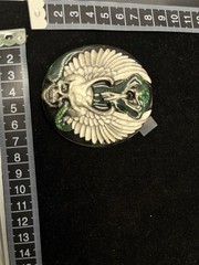 RARE Vintage Y2K Gothic Winged Skull & Snake Belt Buckle Silver Green Enamel