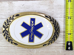 EMT Emergency Medical Technician Brass & Enamel Belt Buckle Aminco 1980