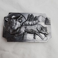 Vintage Wolves Belt Buckle Rectangle 1991 Arroyo Grande 3.25in By 2in Made USA