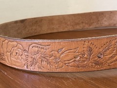 Vintage Western Tooled Leather Belt GENTLEMAN JIMS BILLIARD PARLOR , MN Buckle