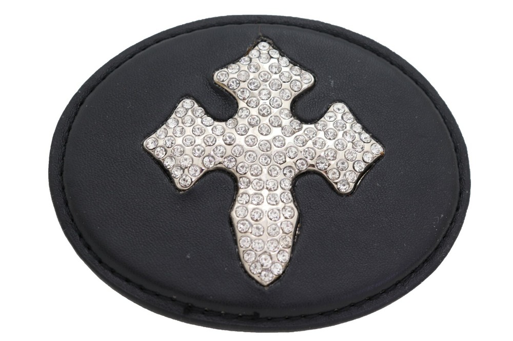 Belt Buckle Men Women Black Fabric Silver Metal Western Cowboy 3D Rodeo Cross