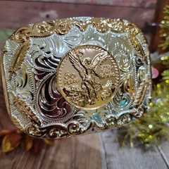 Centenario Cowboy Belt Buckle Western Hebilla Rodeo Silver Rosetone Coin