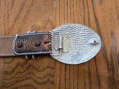 SSI Metal Handcrafted Belt Buckle Horses And Indian USA W/Leather 34&Prime; Belt