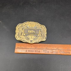 OCEN INC Belt Buckle Brass Tone 3&Prime; x 2&Prime; Engraved Western Floral