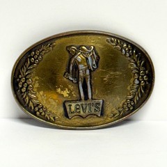 Vintage Levis Belt Buckle 1970s Brass Saddleman Cowboy Oval Western Patina USA
