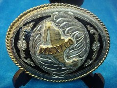 ALPACA – TWO MEXICO CRAFTED WESTERN STYLE BUCKLES – SCORPION & « MEXCIO »