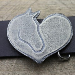 Heart with Horse Head Belt Buckle, Belt Buckle Leather Belt Antique Silver Rusic