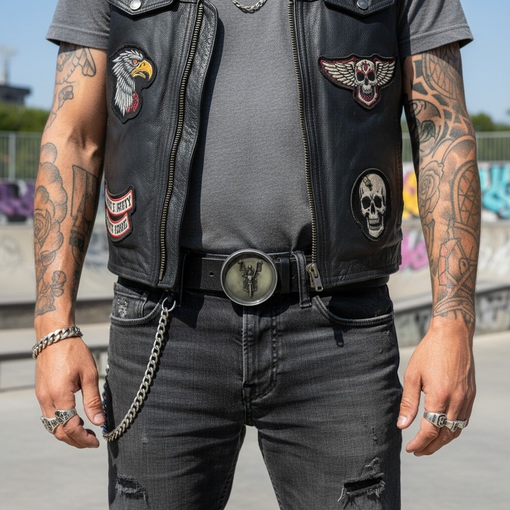 NEW Men Belt Buckle Silver Metal Heavy Grey Skeleton Skull Motorcycle Biker Bone