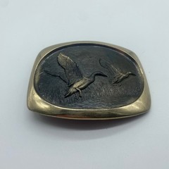Steven L Knight Sculpture Belt Buckle Solid Bronze 1980 Ducks in Flight Vintage