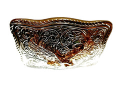 EAGLE Belt BUCKLE Gold on Silver Rectangular Metal w Rope Edge Western/Biker/USA