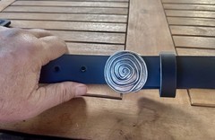 Pewter Belt Buckle Demeter Small Spiral Western w/ Premium Leather Belt