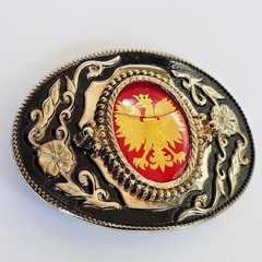 Vintage Polish Plate Style Steel Belt Buckle Austrian Slavic Eagle Gold Heraldic