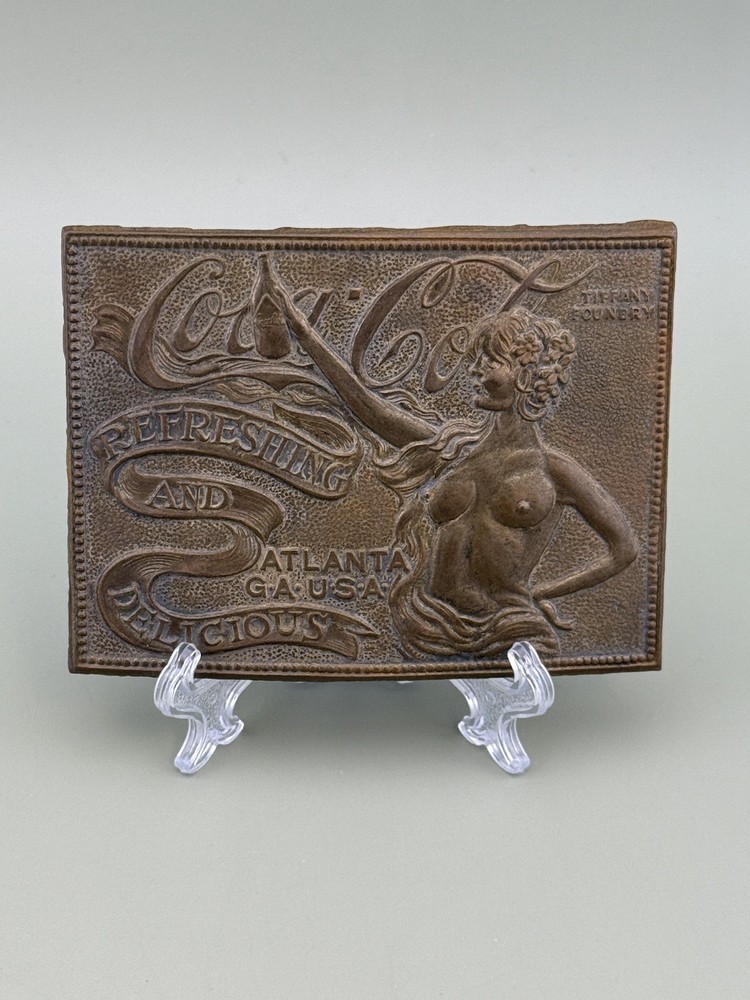 Coca-Cola Brass Belt Buckle Nude Lady Art Design Heavy Vintage Cast Brass