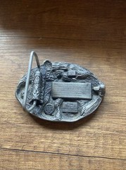 Vintage NASHVILLE MUSIC CITY USA metal Belt Buckle Pewter Banjo Fiddle Country
