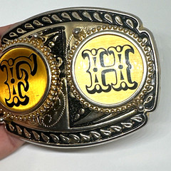 belt buckle USA gold silver black tones rodeo country cowboy western F H