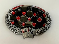 Four Aces Laurel Leaf Playing Card Casino Las Vegas Gambling Gambler Belt Buckle