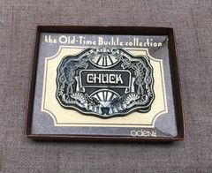 Vintage Oden Inc CHUCK Name Plate Belt Buckle with Original Box