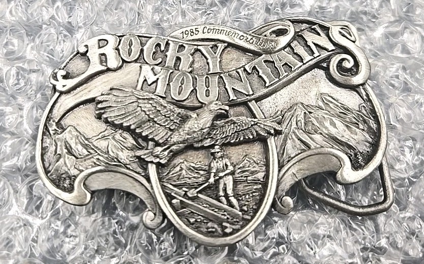 Siskiyou ROCKY MOUNTAIN Belt Buckle Vintage 1985 Pewter Eagle & Miner /2500