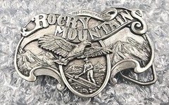 Siskiyou ROCKY MOUNTAIN Belt Buckle Vintage 1985 Pewter Eagle & Miner /2500