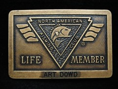 PA01130 REALLY NICE **NORTH AMERICAN FISHING CLUB LIFE MEMBER ART DOWD** BUCKLE