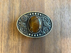 Tigers Eye Belt Buckle Antique Gold Silver Western Cowboy Style Accessory
