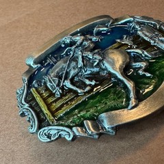 Vintage Western Rodeo Bronco Rider Belt Buckle Enamel Pewter Tone Cowboy Style